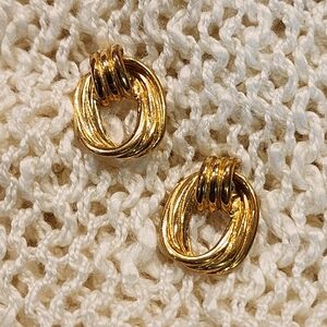 Vintage Gold Toned Swirl Knot Signed Premier Designs Pierced Earrings